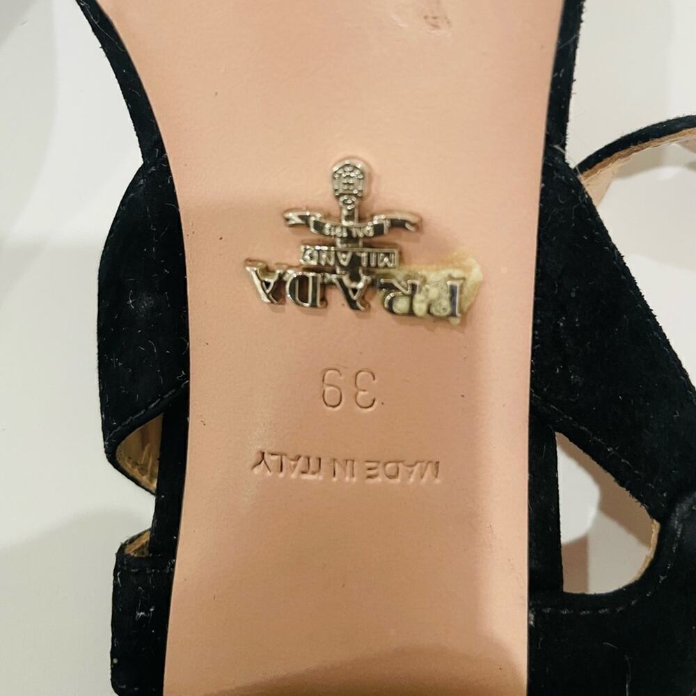 Prada Black Coral Red wavy strap block heel ankle strap open toe sandals EU39 - Picture 6 of 8